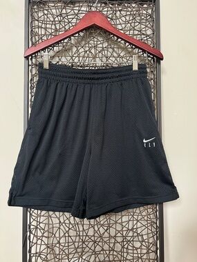 Nike Women's Swoosh Fly Essential Basketball Shorts Black Mesh white logo M